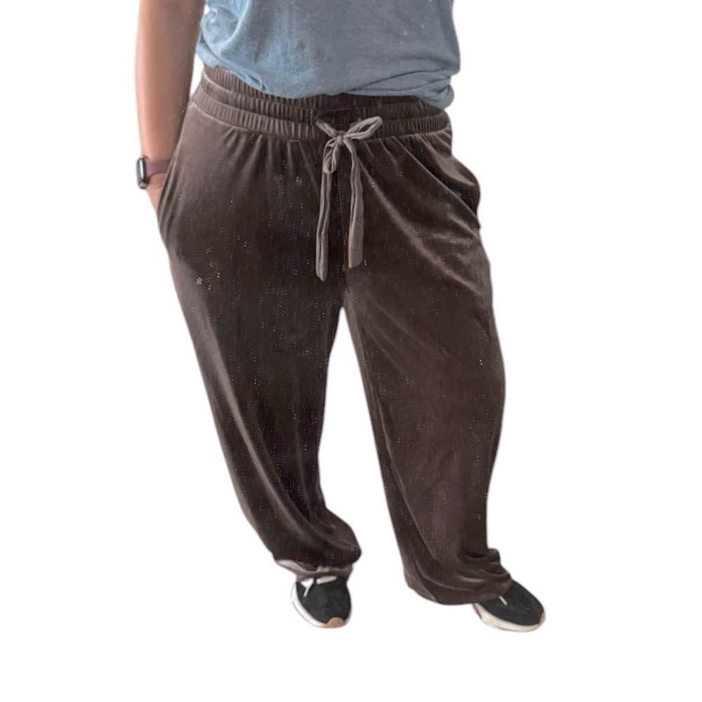 Suzanne Betro Simple Velvet Brown Drawstring Pocket Pants- Size Small